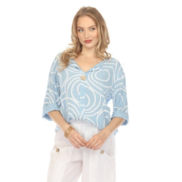 Light Blue Circle Print one button detail top - Picture 3 of 12